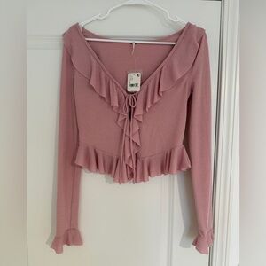 Free People NEW pink long sleeved ruffle top small